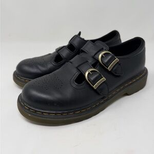 Kids Black Leather Shoes with Buckles by Dr martens